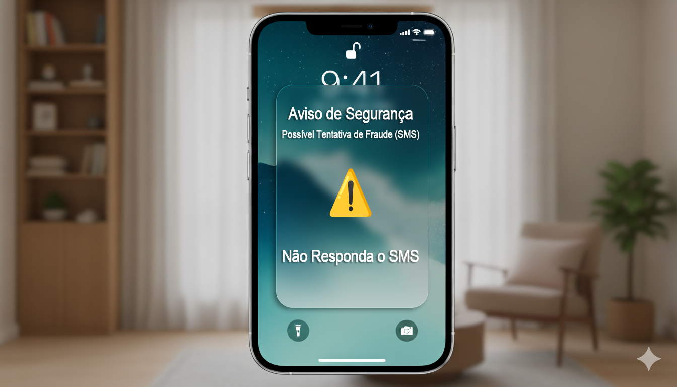 Ilustração de um celular com mensagens de golpe